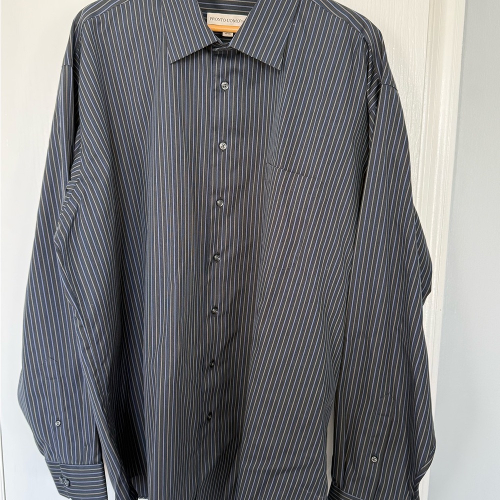 Pronto Uomo Blue and Gray Striped Shirt